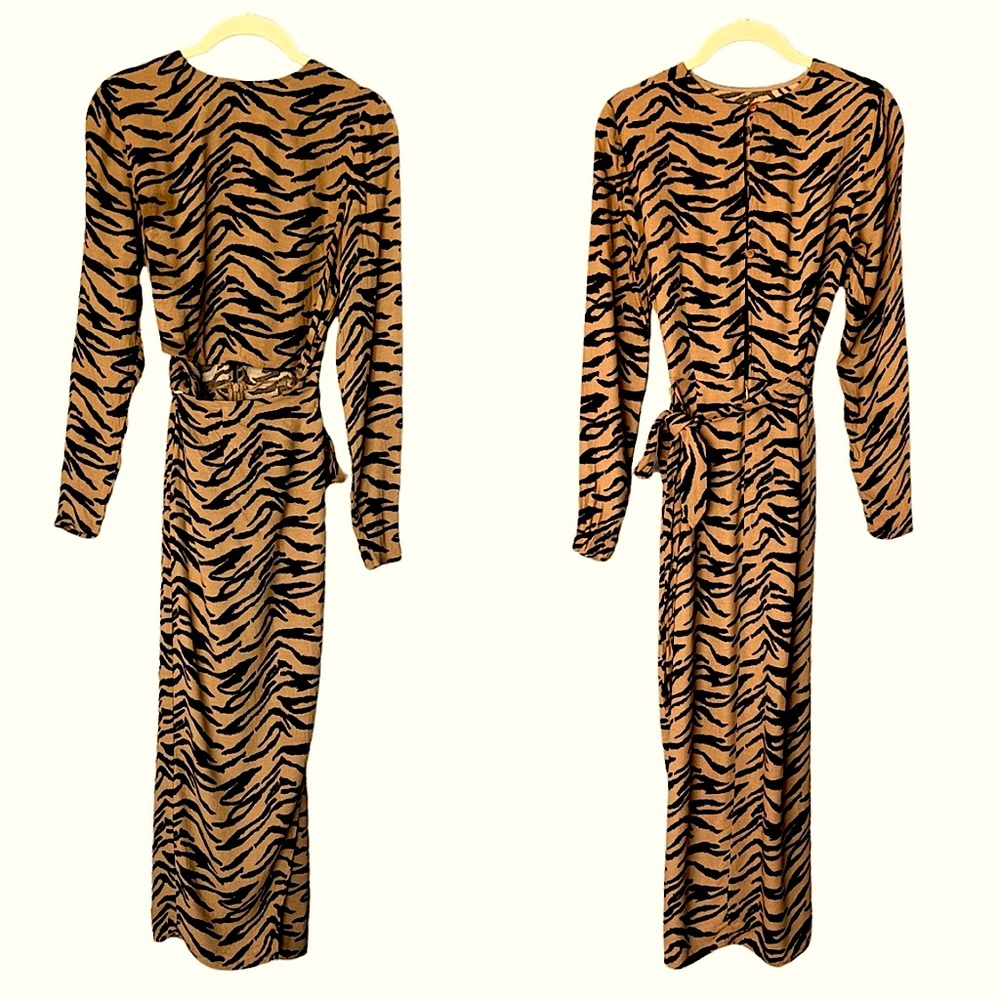 Reformation Maurita Midi Wrap Dress in Rajah Tiger Print Size 4 - Picture 3 of 3